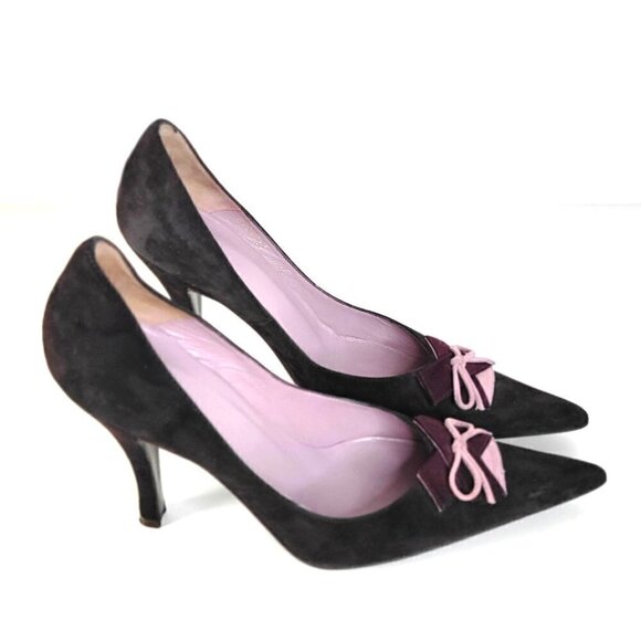 Delman Brown Suede Pointed Toe Heeled Pumps Womens Size 7M - Picture 1 of 15